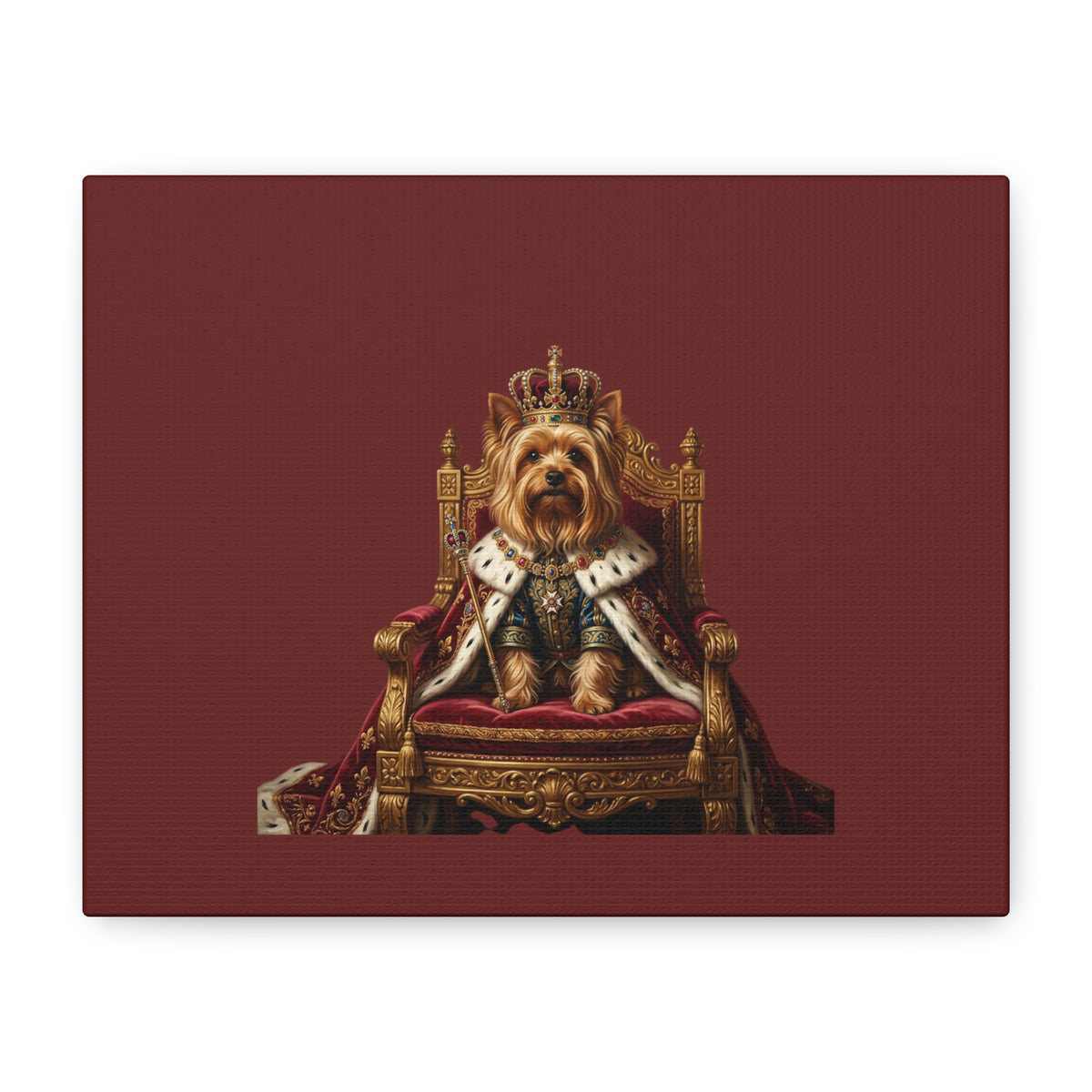 Royal Yorkie Canvas Art – King Dog Portrait Matte Stretched Wall Decor