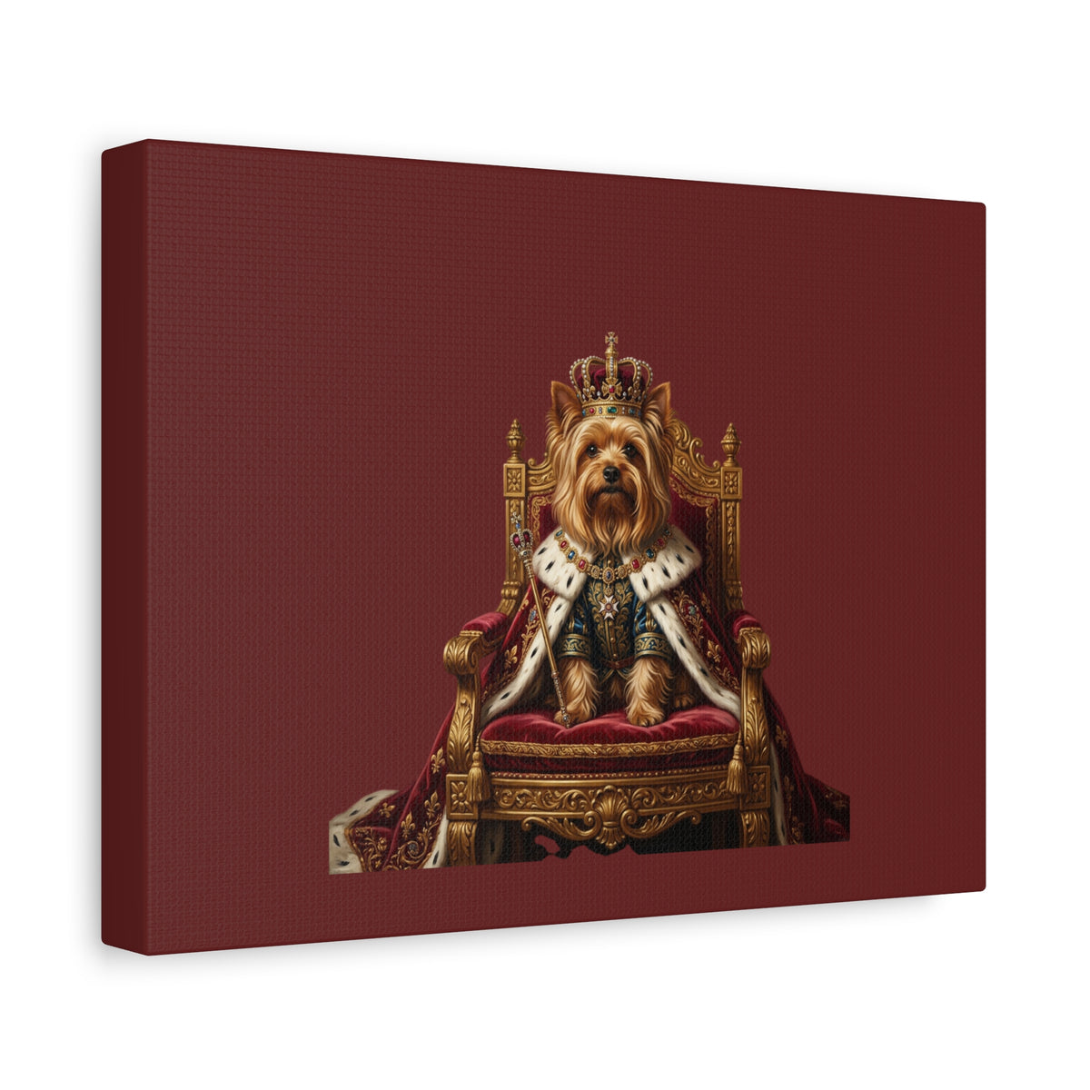 Royal Yorkie Canvas Art – King Dog Portrait Matte Stretched Wall Decor