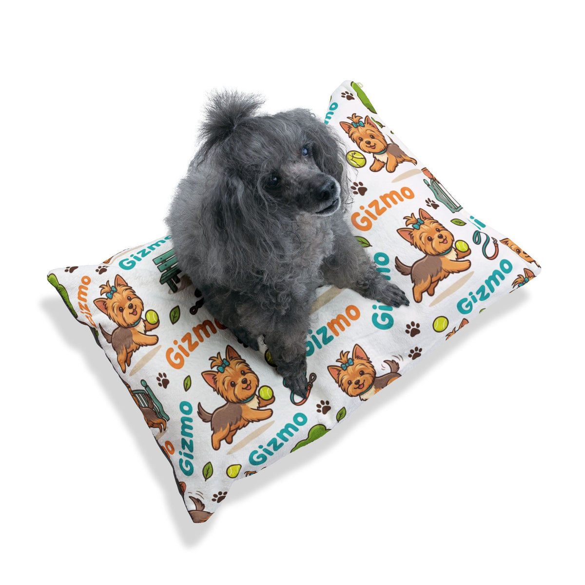 Personalized Dog Pet Bed — Cute Yorkie Pattern with Name ‘Gizmo’
