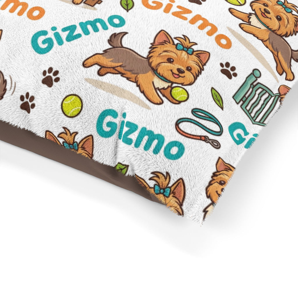 Personalized Dog Pet Bed — Cute Yorkie Pattern with Name ‘Gizmo’
