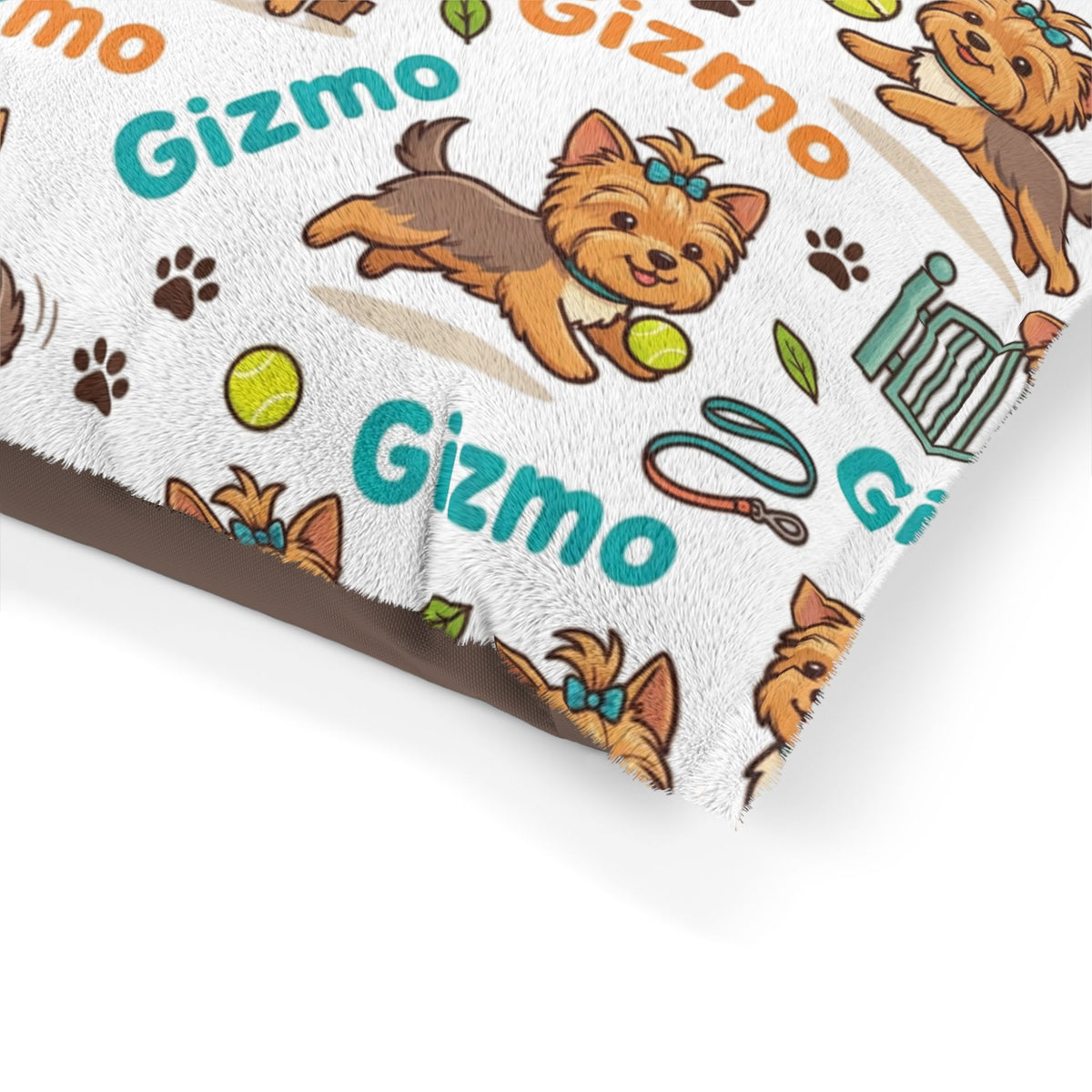 Personalized Dog Pet Bed — Cute Yorkie Pattern with Name ‘Gizmo’