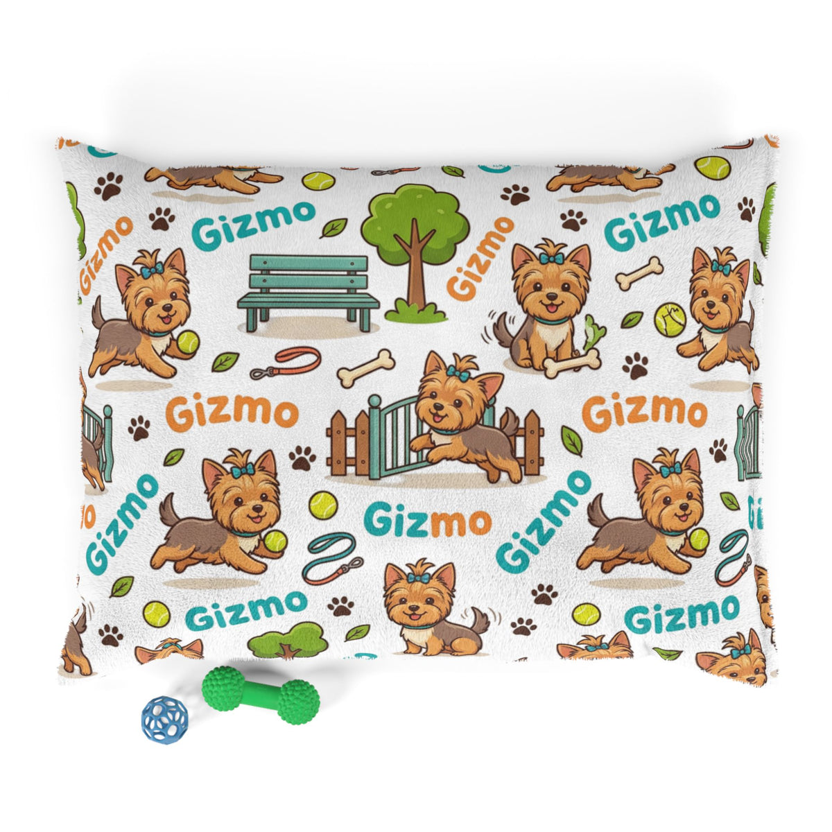 Personalized Dog Pet Bed — Cute Yorkie Pattern with Name ‘Gizmo’