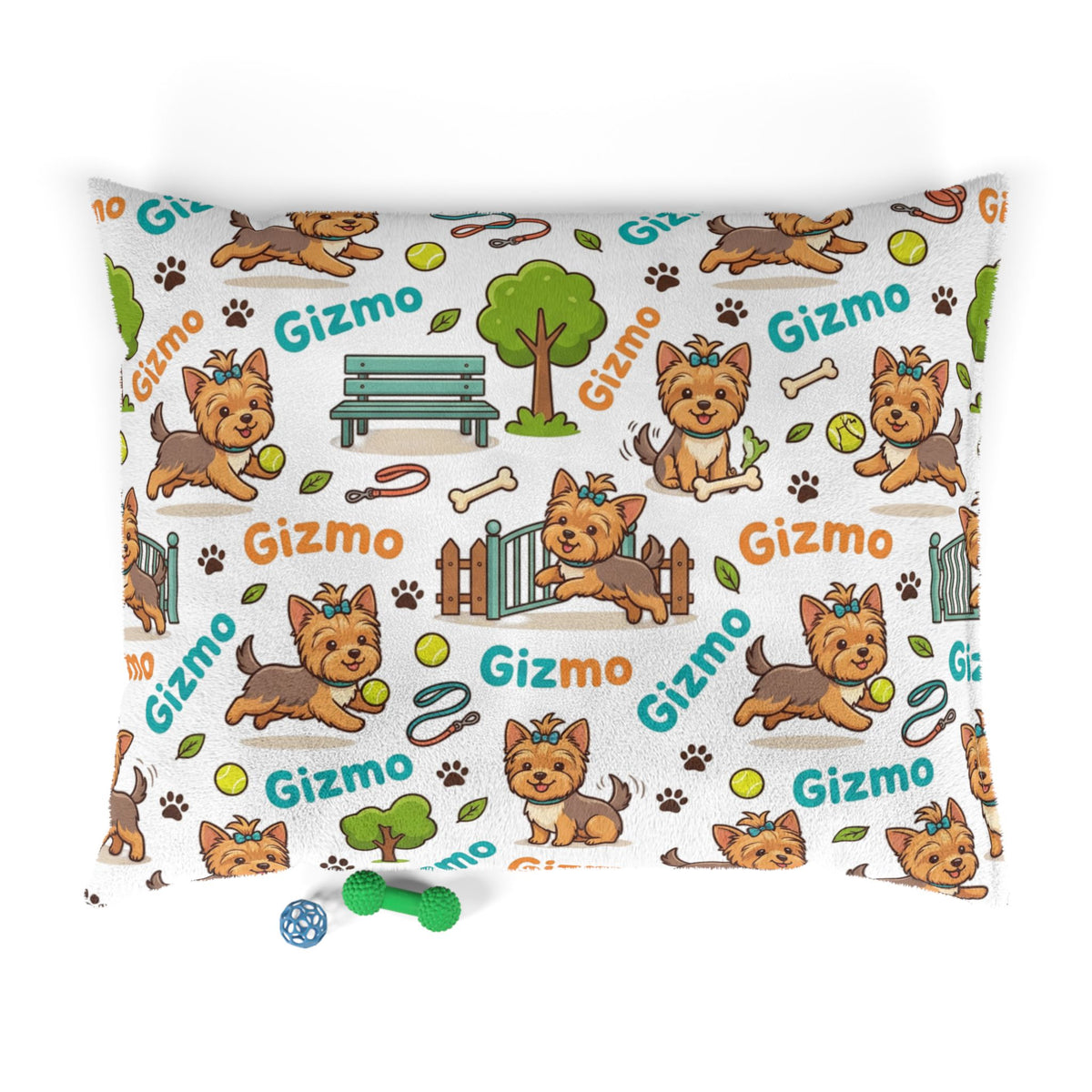 Personalized Dog Pet Bed — Cute Yorkie Pattern with Name ‘Gizmo’