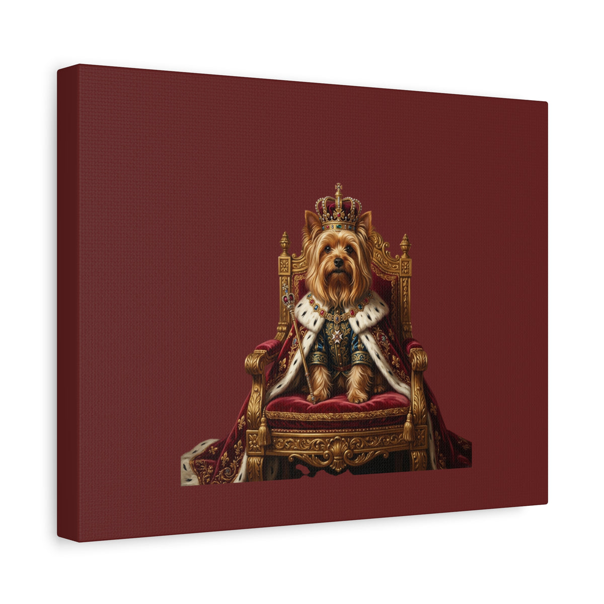 Royal Yorkie Canvas Art – King Dog Portrait Matte Stretched Wall Decor