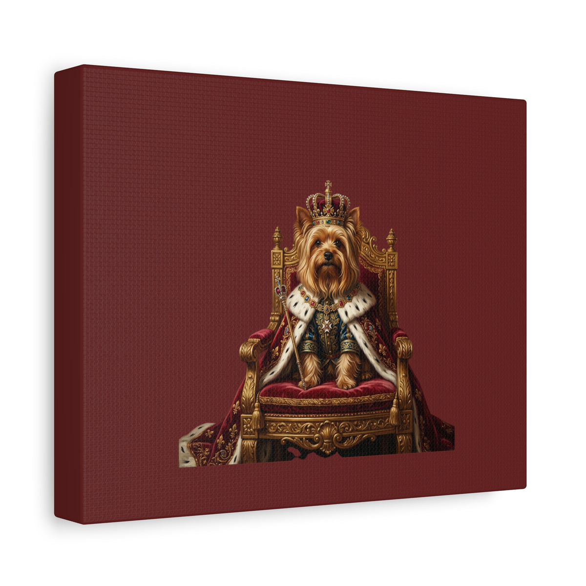 Royal Yorkie Canvas Art – King Dog Portrait Matte Stretched Wall Decor