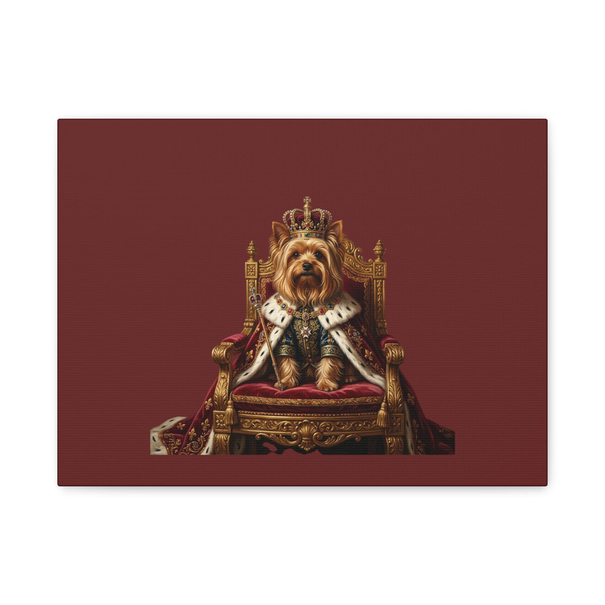 Royal Yorkie Canvas Art – King Dog Portrait Matte Stretched Wall Decor