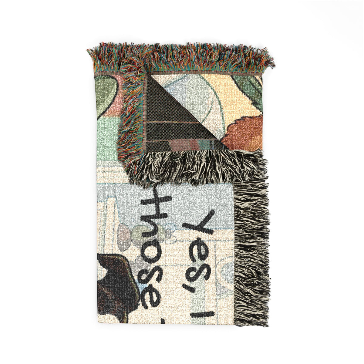Woven Blanket — Vintage Logo Throw Blanket, Cozy Fringe Jacquard for Living Room & Gift