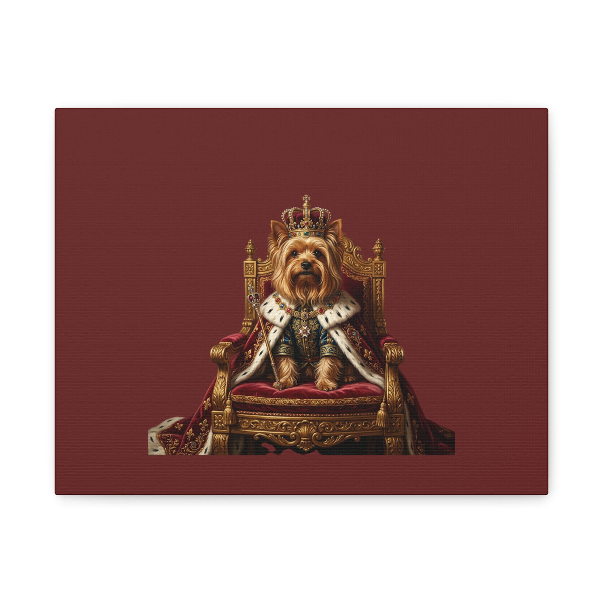 Royal Yorkie Canvas Art – King Dog Portrait Matte Stretched Wall Decor