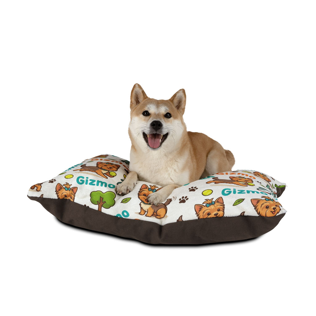 Personalized Dog Pet Bed — Cute Yorkie Pattern with Name ‘Gizmo’