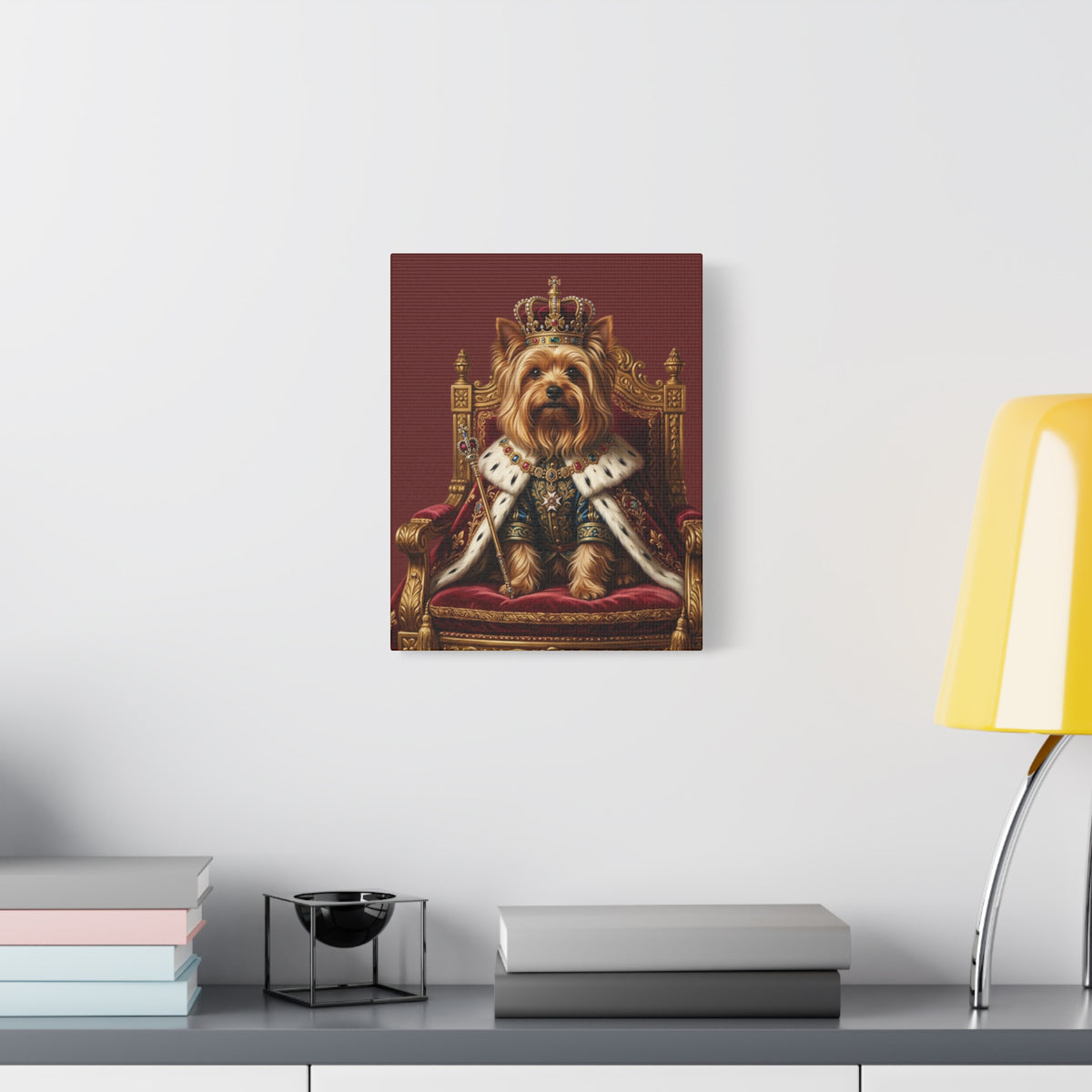 Royal Yorkie Canvas Art – King Dog Portrait Matte Stretched Wall Decor
