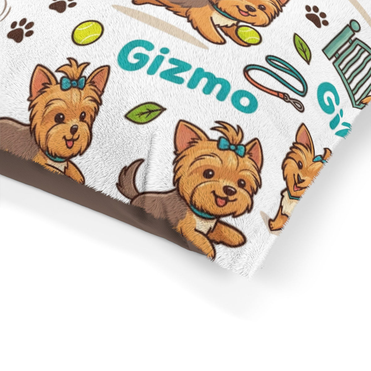 Personalized Dog Pet Bed — Cute Yorkie Pattern with Name ‘Gizmo’