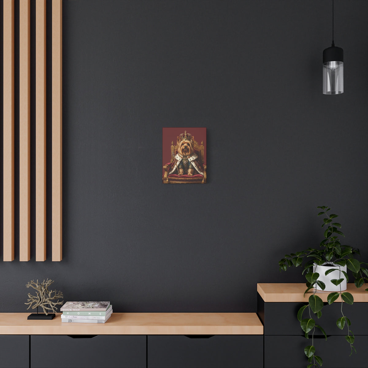 Royal Yorkie Canvas Art – King Dog Portrait Matte Stretched Wall Decor