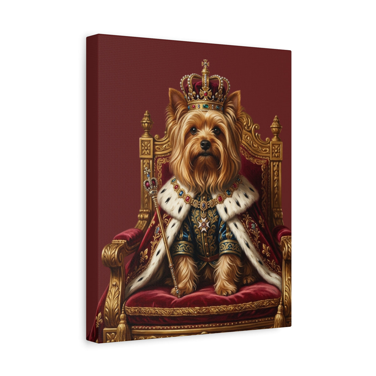 Royal Yorkie Canvas Art – King Dog Portrait Matte Stretched Wall Decor