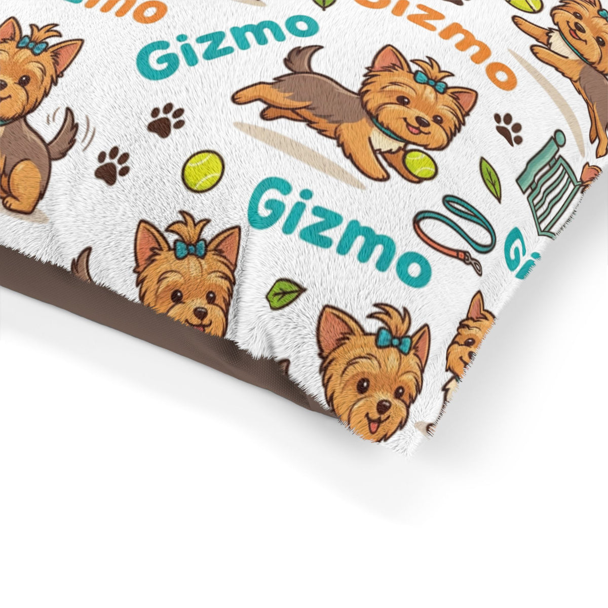Personalized Dog Pet Bed — Cute Yorkie Pattern with Name ‘Gizmo’
