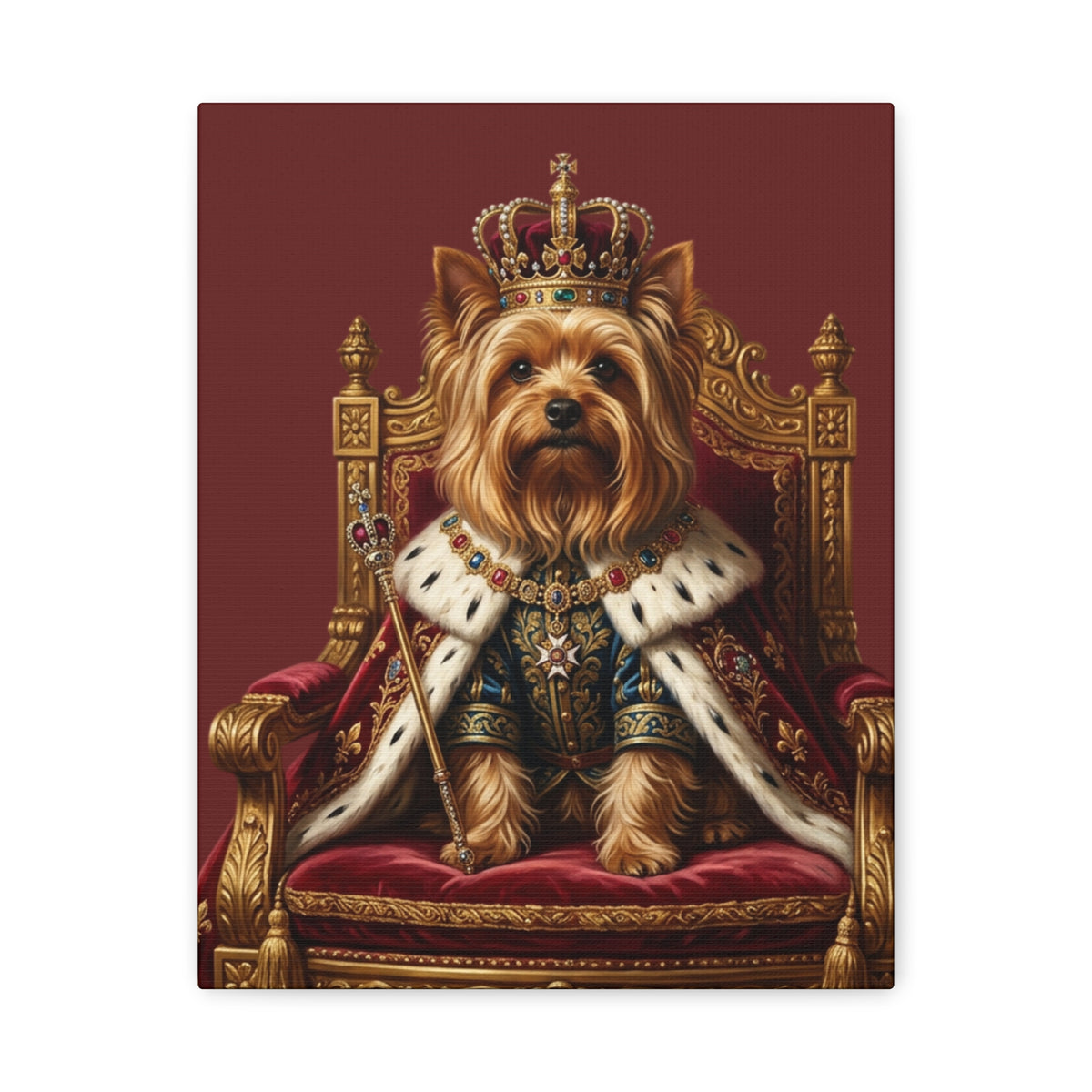 Royal Yorkie Canvas Art – King Dog Portrait Matte Stretched Wall Decor
