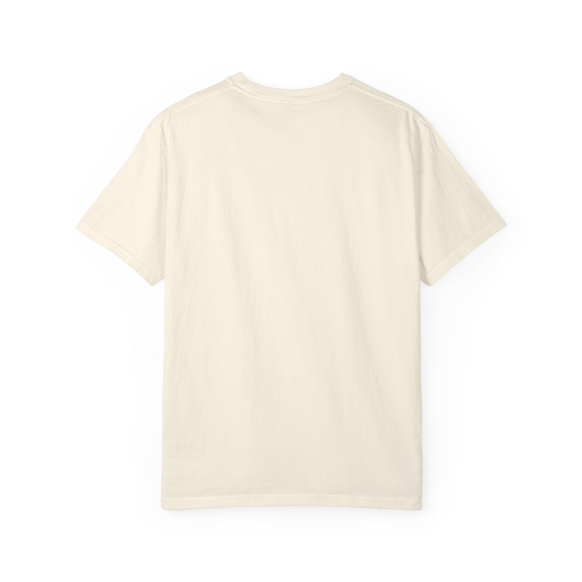 Back view of a Paws And Printables cream-colored garment-dyed cotton t-shirt with a relaxed fit and clean seams.