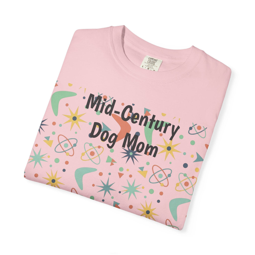 Paws And Printables light pink cotton t-shirt featuring a retro mid-century atomic star and boomerang pattern.