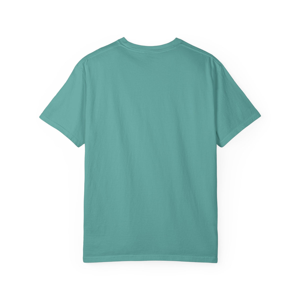 Paws And Printables teal green garment-dyed cotton t-shirt, back view, showing a relaxed fit and soft texture.
